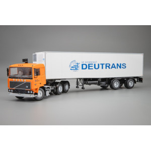 Модель вантажівки Volvo F12 тягач з рефрижераторним напівпричепом "Deutrans" 1980 р.в. (помаранчево-білий) | Premium ClassiXXs